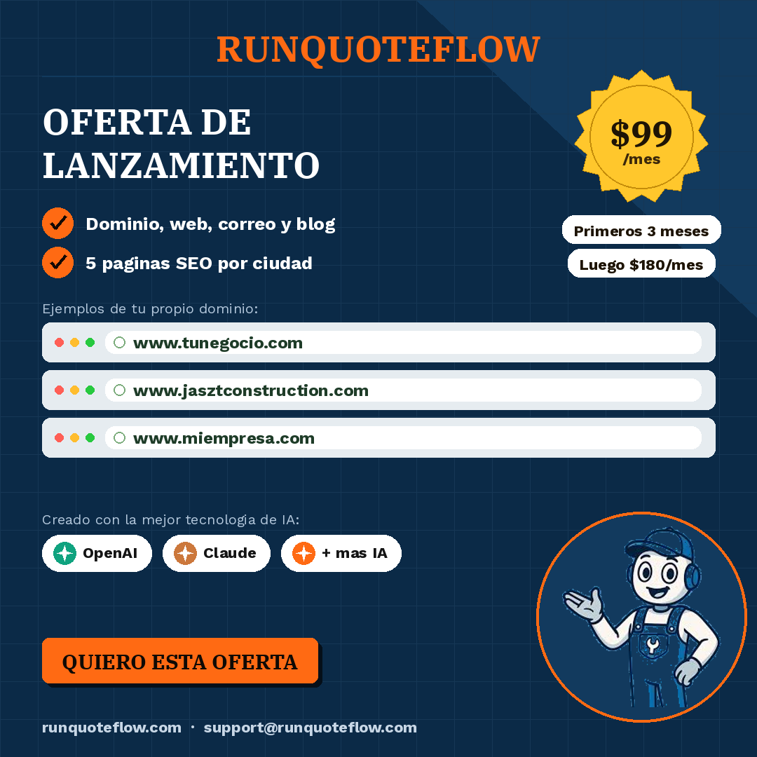 Oferta de lanzamiento RunQuoteFlow: 3 meses a 99€ al mes, luego 179€ al mes